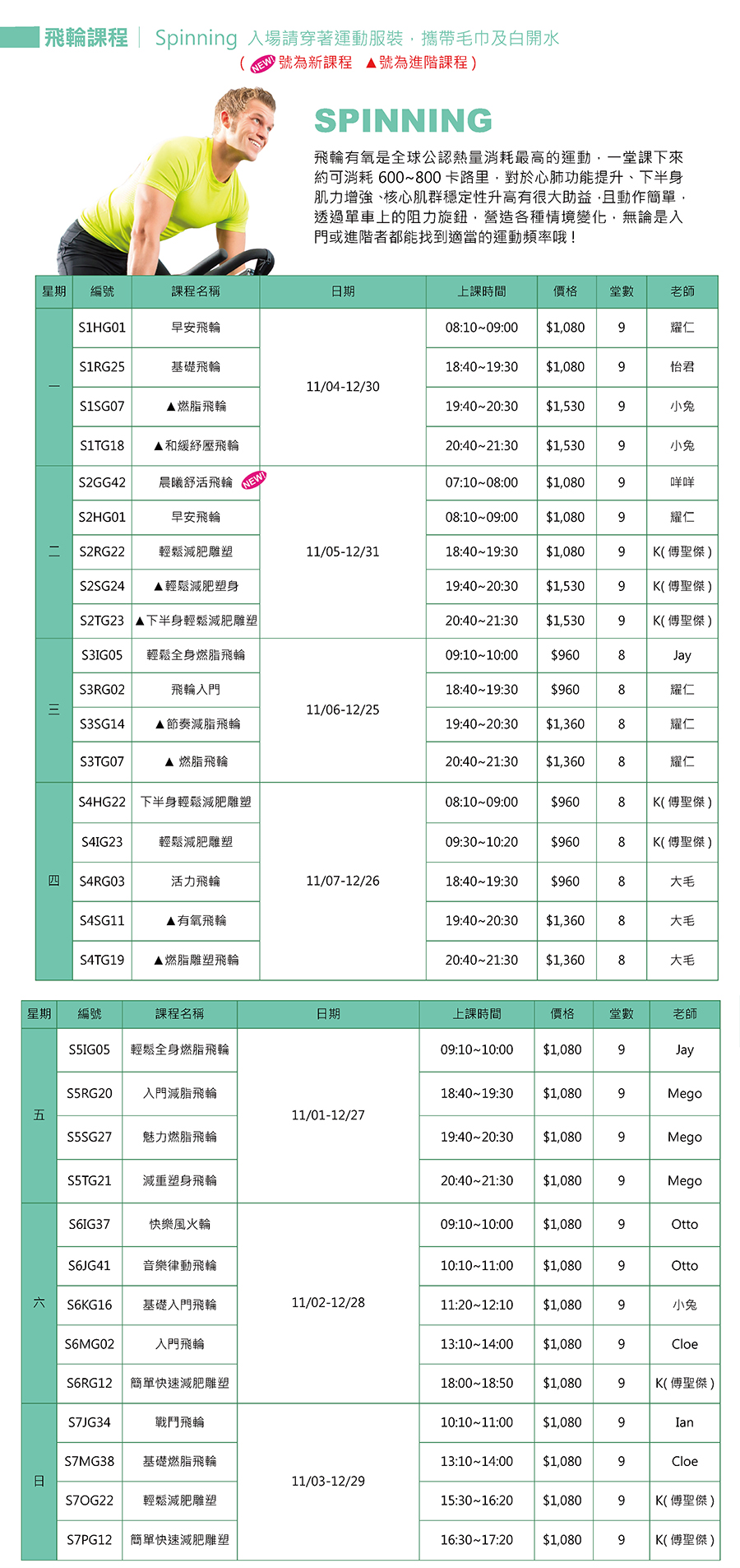 三重國民運動中心 108年11-12月 課程介紹 飛輪課程